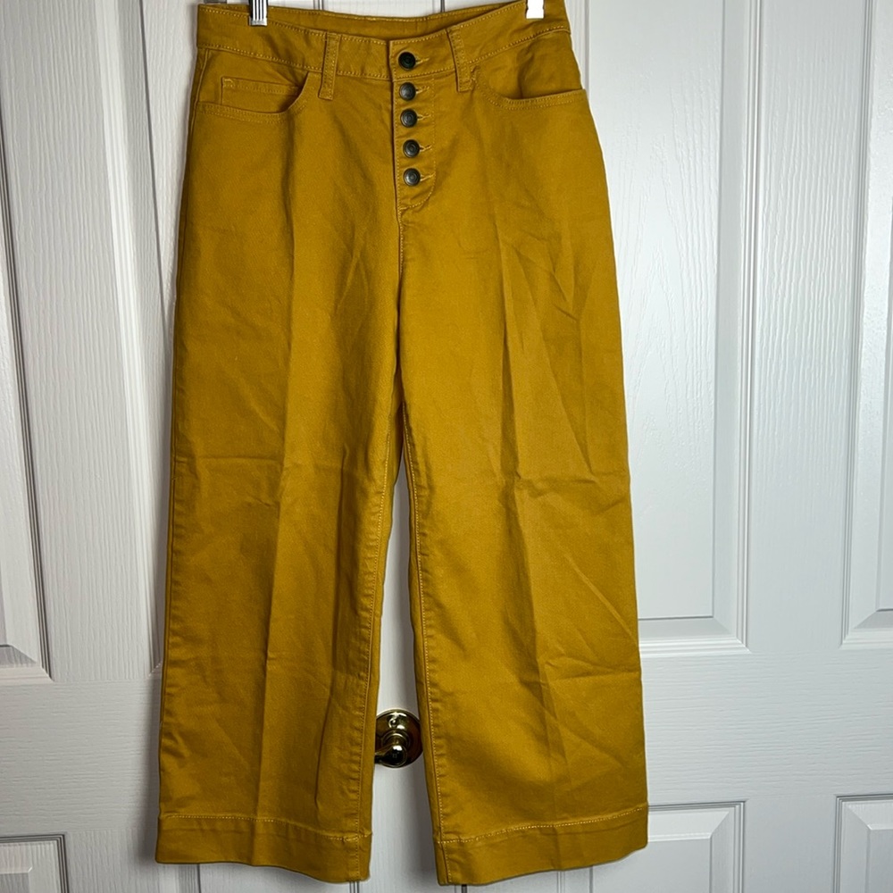 TIME TRUE Mustard Cropped Wide-Leg Pants